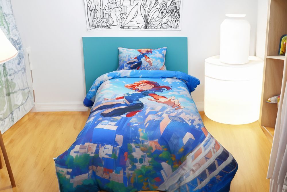 Housse de couette Fille Aventurière des Aires + 1TO - 1  Place (160x220 cm) - Collection Galaxie des Héros