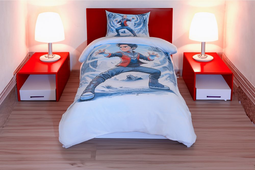 Housse de Couette Garçon Maître de L'air 1 Place(160x220 cm) + 1Taies d’Oreiller Offerte  - Collection Galaxie des Héros thumbnail 1