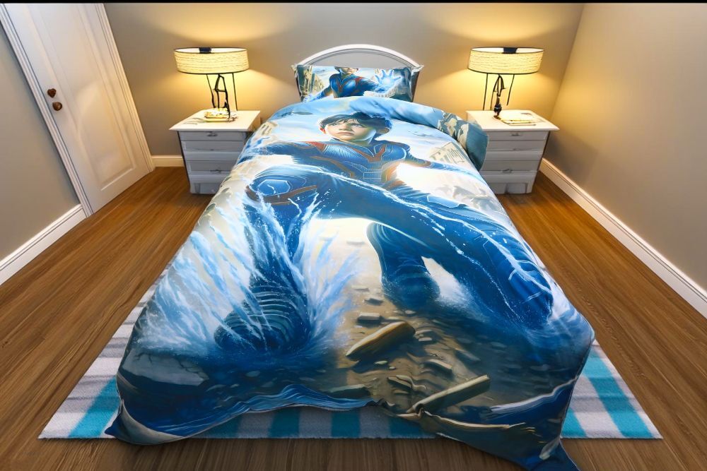 Housse de Couette Garçon Maître de L'eau+ 1TO Offerte - 1 Place(160x220 cm) - Collection Galaxie des Héros