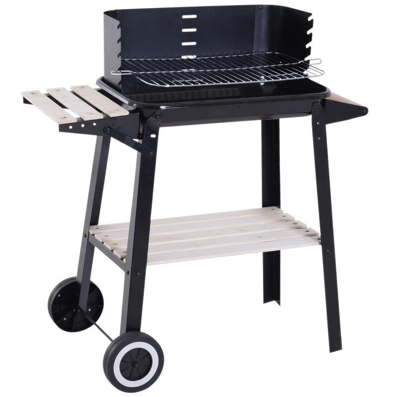 Barbecue au Charbon Rectangulaire avec Roulettes pour Jardin et Camping en Plein Air 83x45x87 cm thumbnail 4