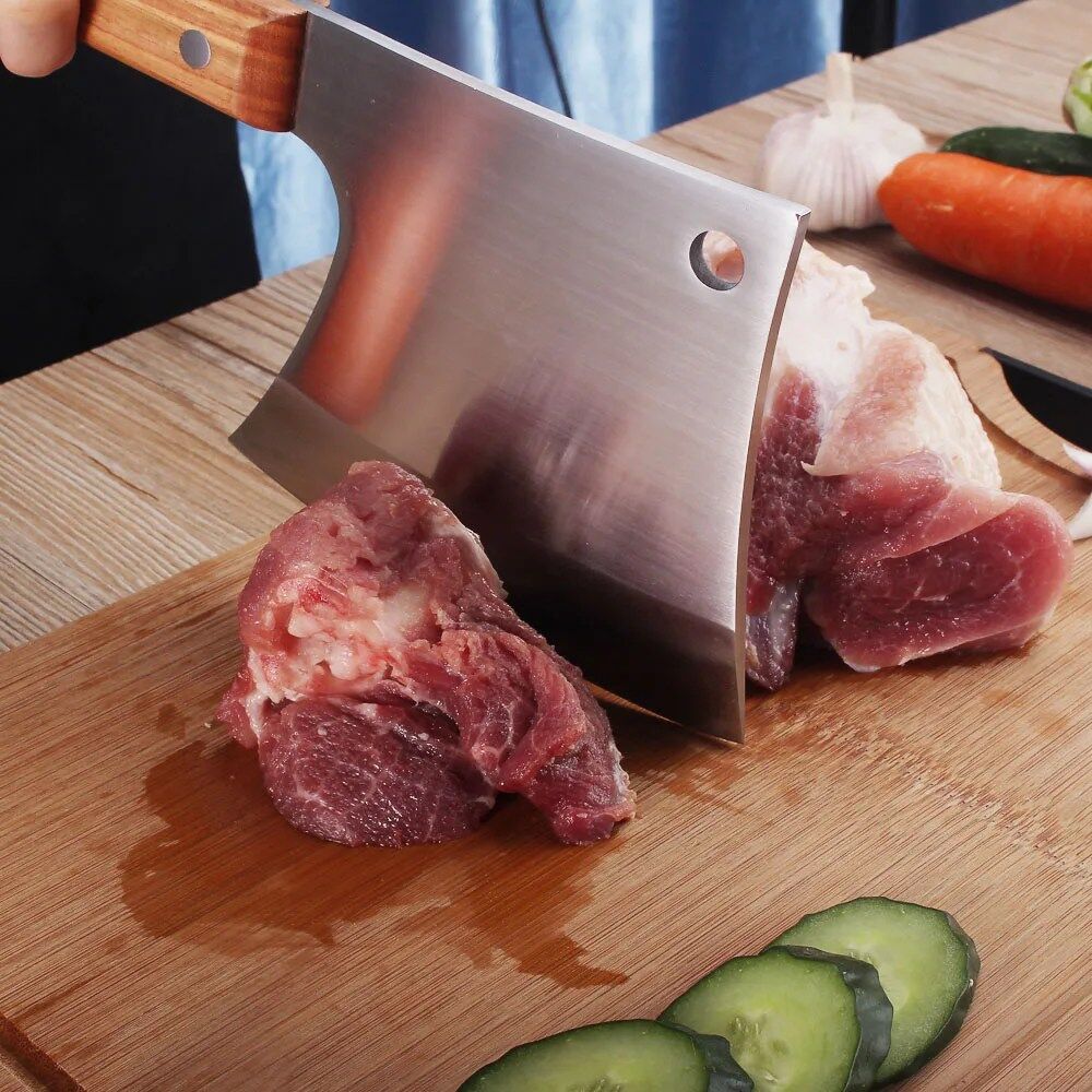 Couteau à Couperet Viande Polyvalent pour Professionnels de la Cuisine avec Manche en Bois