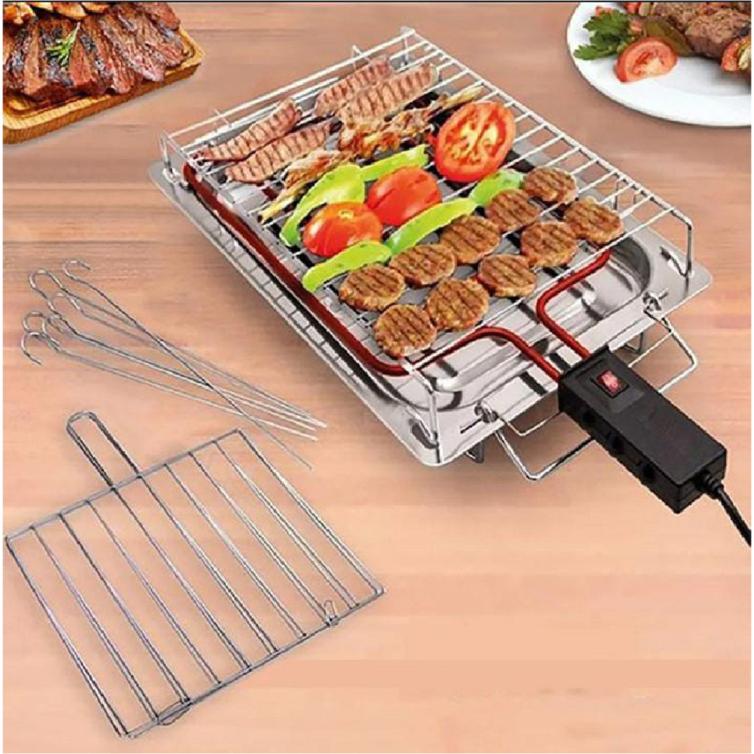 Super Barbecue Électrique Portable et Grille et 6 Brochettes
