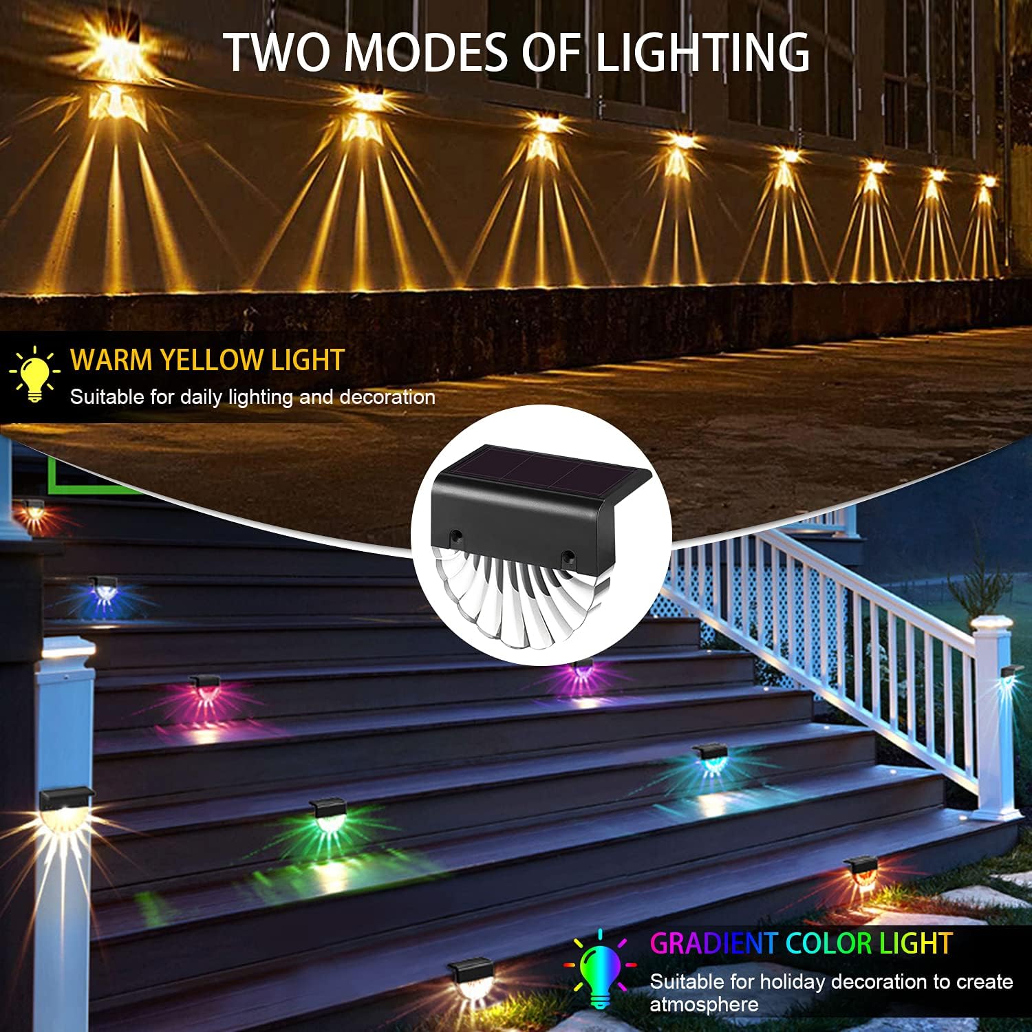 2 pcs Lampes solaires LED étanches pour jardin, clôture, terrasse et allée thumbnail 3