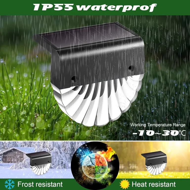 2 pcs Lampes solaires LED étanches pour jardin, clôture, terrasse et allée thumbnail 4