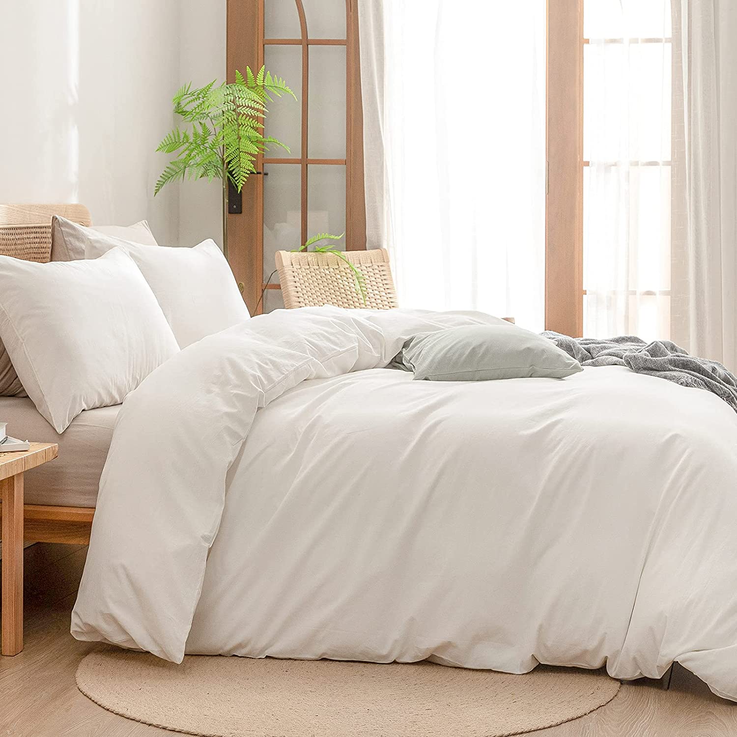 Housse de Couette Blanche + Taies d’Oreiller Offertes _ Doux & Antiallérgique