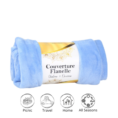 Couverture Flanelle Uni Bleu Ciel -Doux & Antiallergique (C++)  thumbnail 3