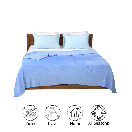 Couverture Flanelle Uni Bleu Ciel -Doux & Antiallergique (C++) 