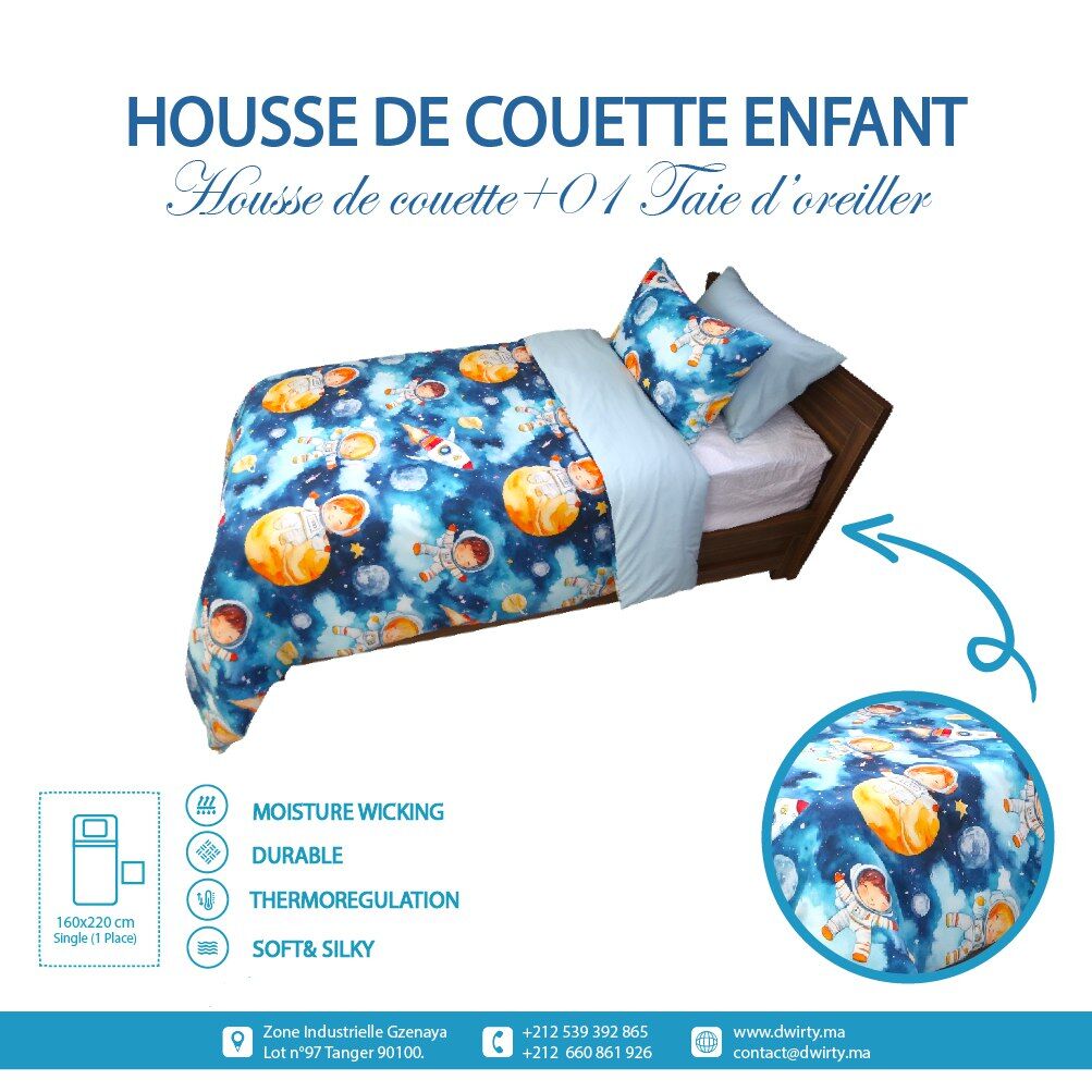 Housse de Couette Enfant Ciel & Cosmos – Réversible une Place 160x220 cm