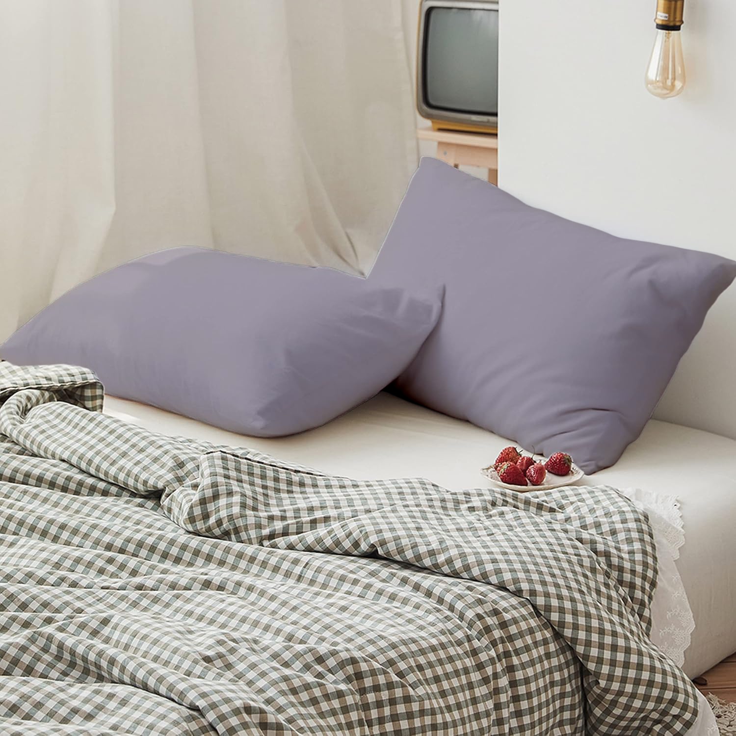 2 Taies d'oreiller Uni Gris Clair 50 x70 cm // Doux & Antiallergique