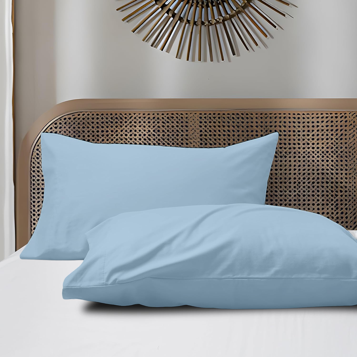 2 Taies d'oreiller Uni Bleu Glacier 50x70cm // Doux & Antiallergique