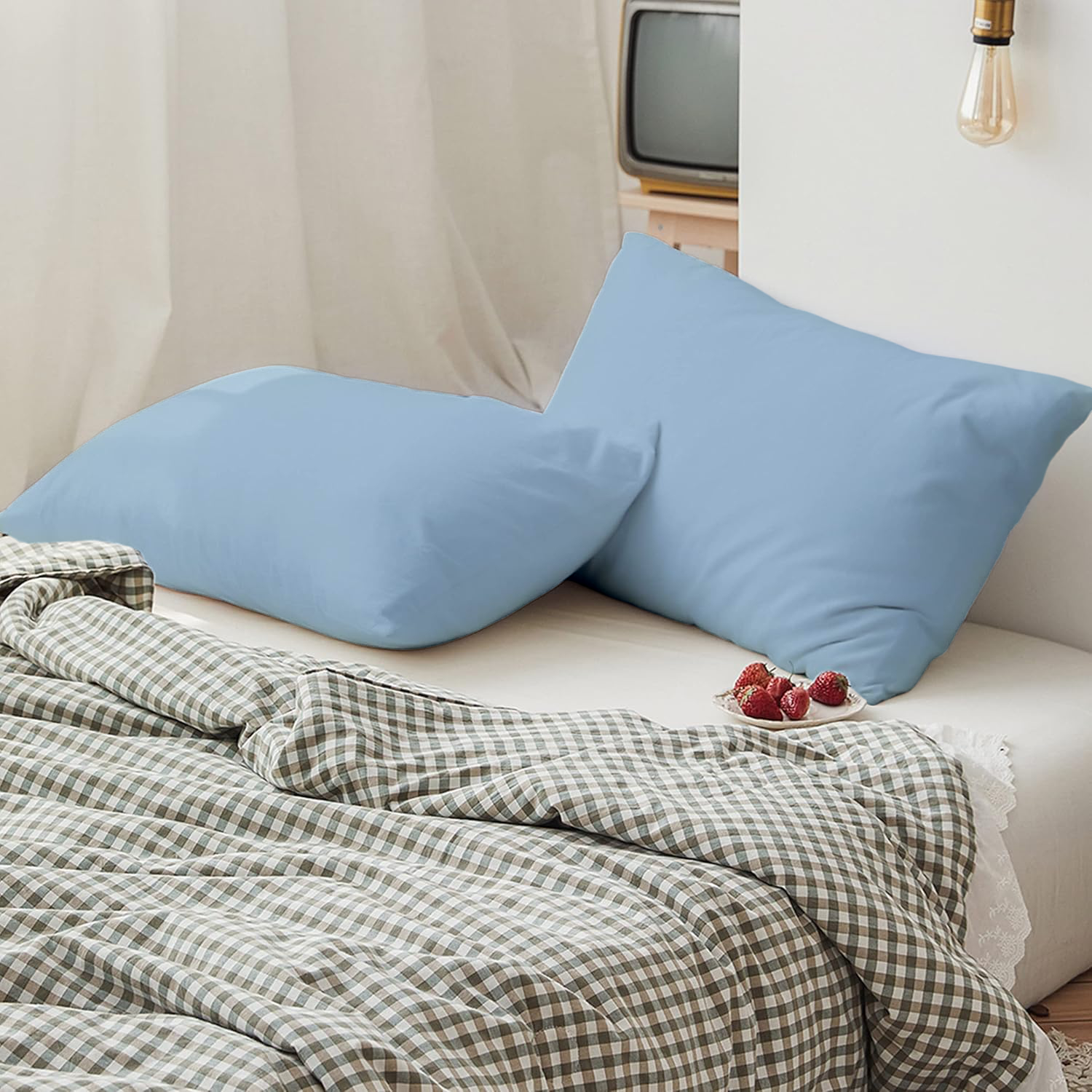 2 Taies d'oreiller Uni Bleu Glacier 50x70cm // Doux & Antiallergique thumbnail 3