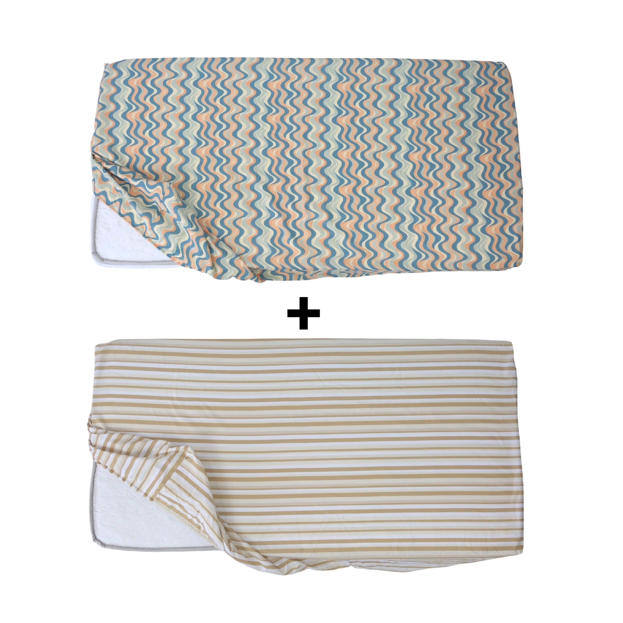 Set Draps Housse Bébé Imprimé Rayures et Vagues (2 Draps housse 60x120 cm) + (2 TO 30x50cm) thumbnail 3