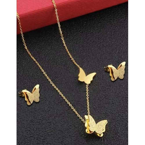 1 set à la mode et simple en acier inoxydable à pendentif papillon collier et boucles