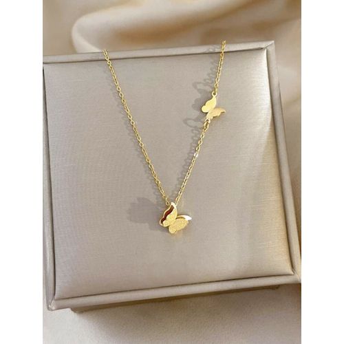 1 set à la mode et simple en acier inoxydable à pendentif papillon collier et boucles thumbnail 3