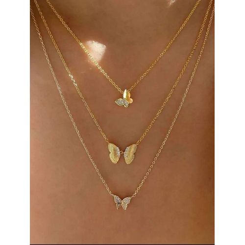 collier à pendentif papillon-3 chaines