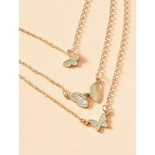 collier à pendentif papillon-3 chaines