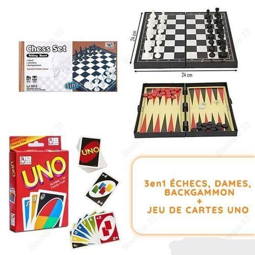 Jeu de cartes + 3en1 échecs, dames et backgammon - Pack Jeux