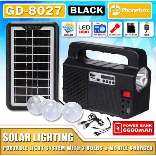 Isolar Kit système déclairage Solaire, panneau solaire avec Radio FM, lecteur MP3, deux lampes