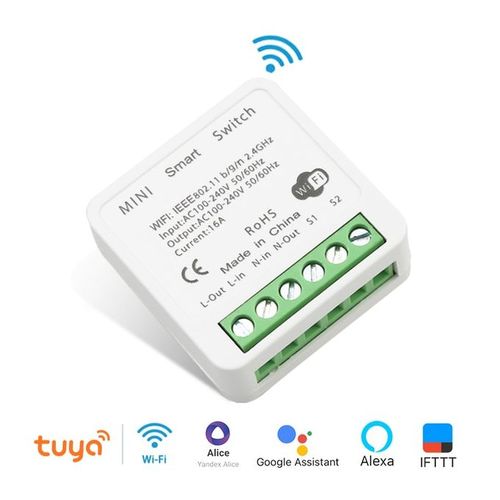 Mini Commutateur Wifi 16a,2 Voies, Relais, Minuterie, Fonctionne Avec Alexa, Google Home