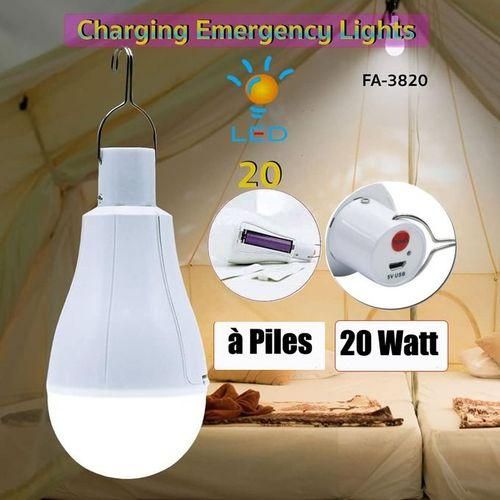 Lampe Ampoule USB + Emplacement 2 Piles / Rechargeable avec Etanche dUrgence
