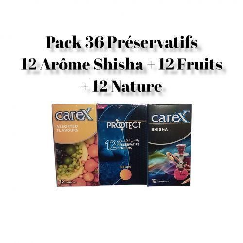 PACK 36 Préservatifs ( 12 Fruits + 12 Nature + 12 Shishà )