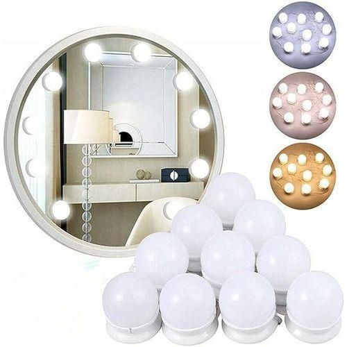 Éclairage de Coiffeuse Style Hollywood, 10 Ampoules à LED avec Variateur et 3 Modes de Lumière