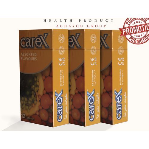 Jelly PRÉSERVATIFS CAREX , 3 BOITE DE 12 CONDOMS , DIFFÉRENTS ARÔMES