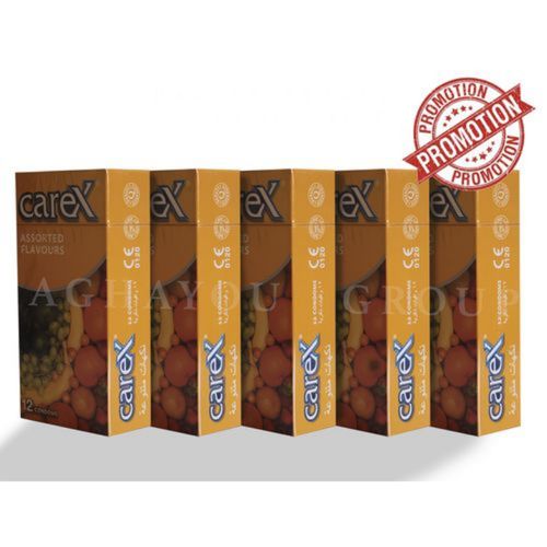 Jelly PRÉSERVATIFS CAREX 5 BOITE DE 12 CONDOMS DIFFÉRENTS ARÔMES