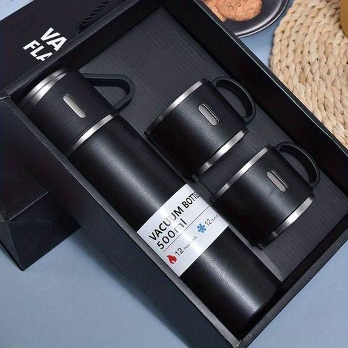 Bouteille Thermos à Double Paroi en Acier Inoxydable + 3 Tasses à Café