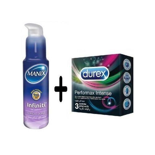 Manix Gel Lubrifiant Intime infiniti, Longue Duree 3 Fois Plus Efficace 100 ml + 3 durex performax