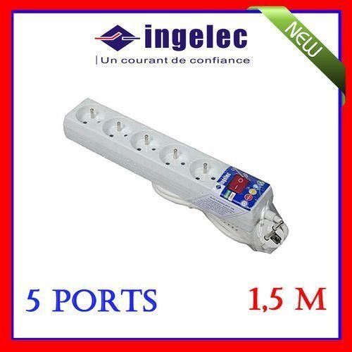 Rallonge Multi-Prises avec Interrupteur - 5 Prises 2p+Terre - 1.5m - Blanc