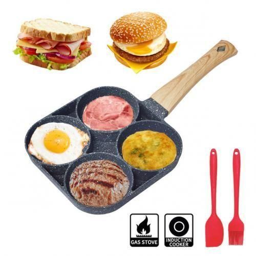 Poêle 4 Trous Antiadhésive - Compatible Induction - Pour Crêpes, Œufs et Pancakes