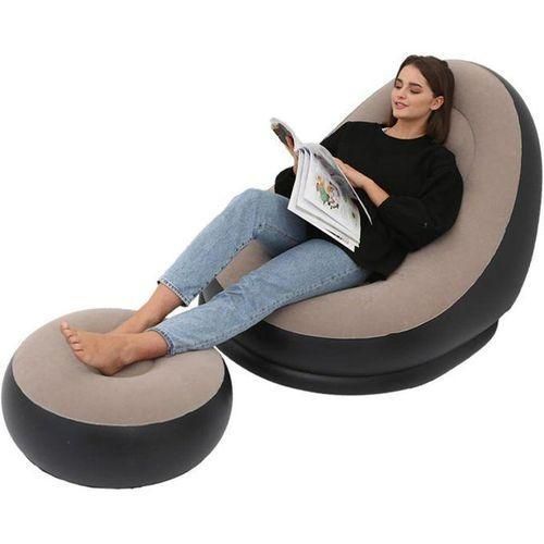 Méridienne gonflable avec repose-pieds en tissu doux – Chaise de détente pour extérieur et intérieur, facile à transporter