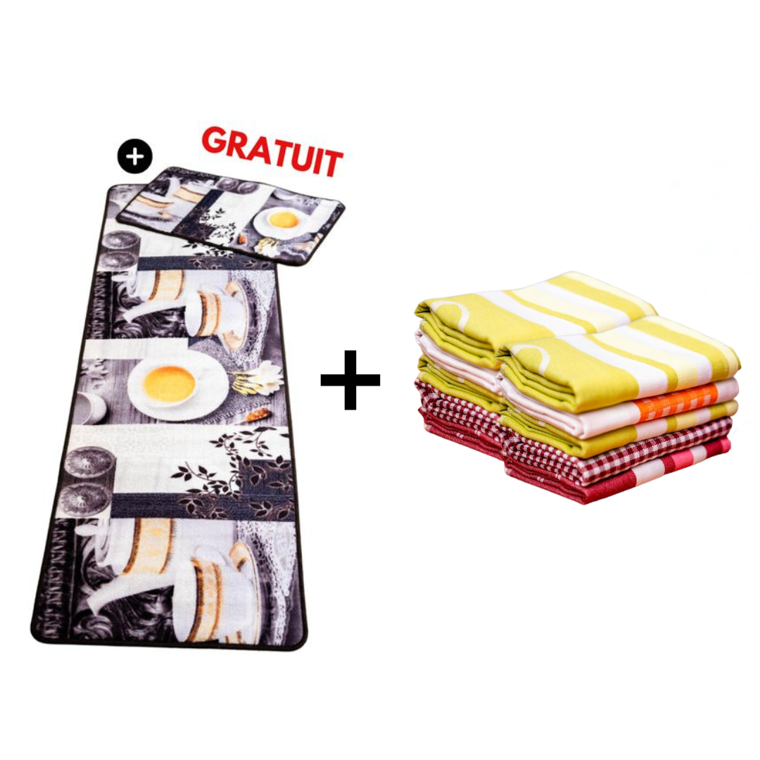 Pack Duo Cuisine Confort : 12 Serviettes De Cuisine + 1 Tapis De Cuisine
