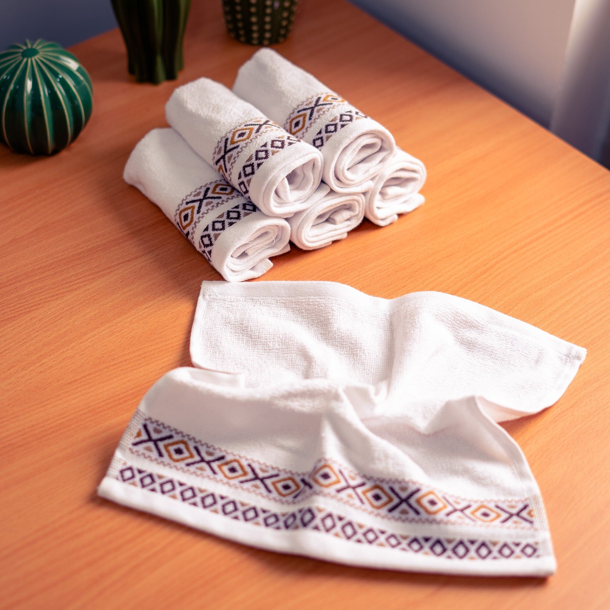 Berbère Pack 6 Serviette 30x30 100% Design Marocain 100% Coton - Blanc