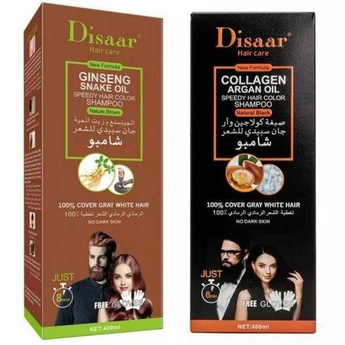 Pack 2 Shampooing, Teinture au Collagène , Colorant Noir et Marron 