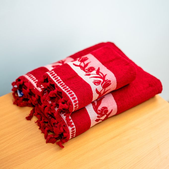 Hadab pack 2 piece serviette de bain 100% coton 550GM - rouge 90*150-50*90