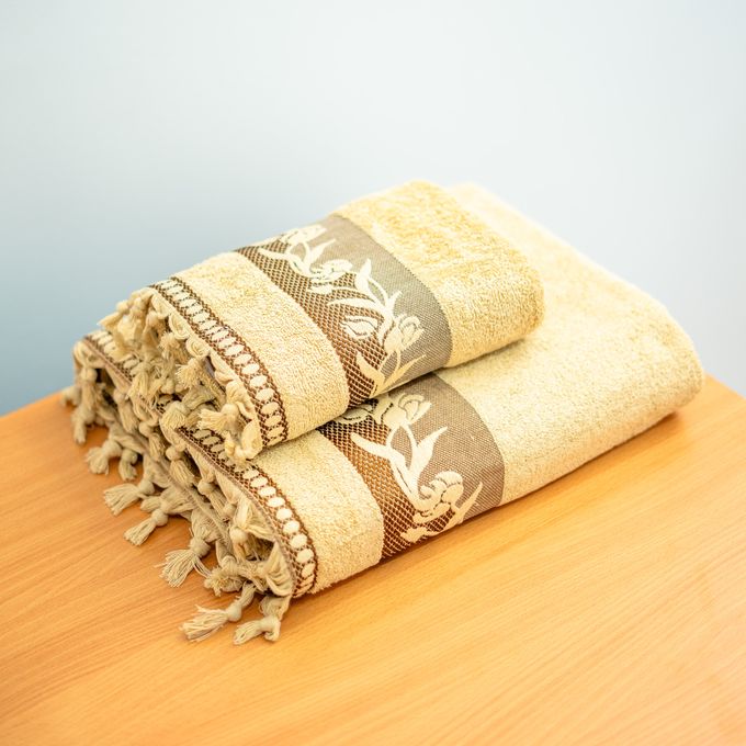 Hadab pack 2 piece serviette de bain 100% coton 500GM - crème 90*150-50*90