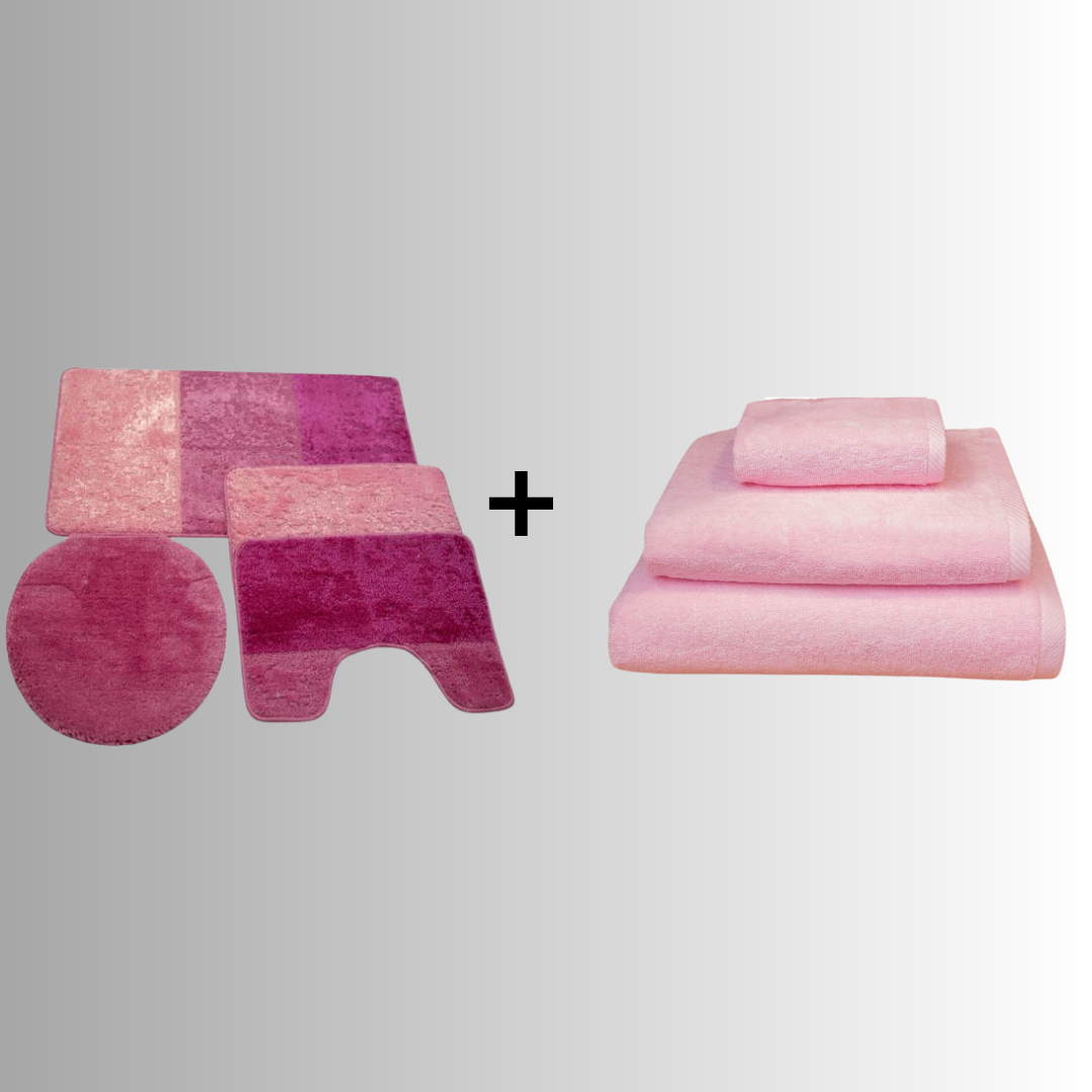 Pack Douceur Suprême : Tapis de bain + 3 pièces Serviettes.