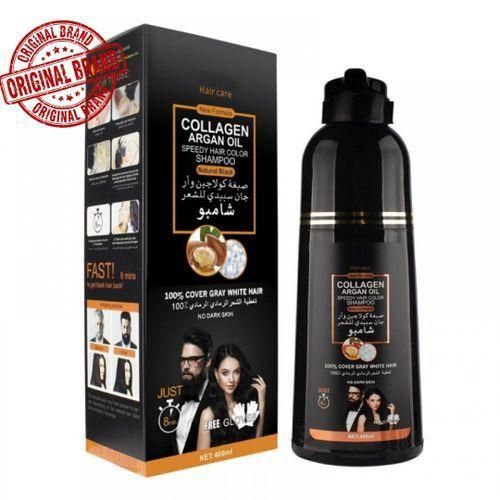 Disaar Shampoing Colorant Noir Enrichi en Collagène et Huile d'Argan pour Homme et Femme 400 ml