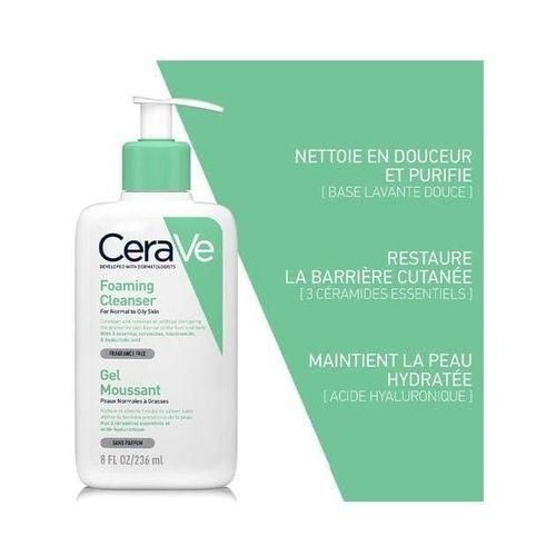Cerave Gel Moussant Peaux Normales a Grasses sans parfum 236ml