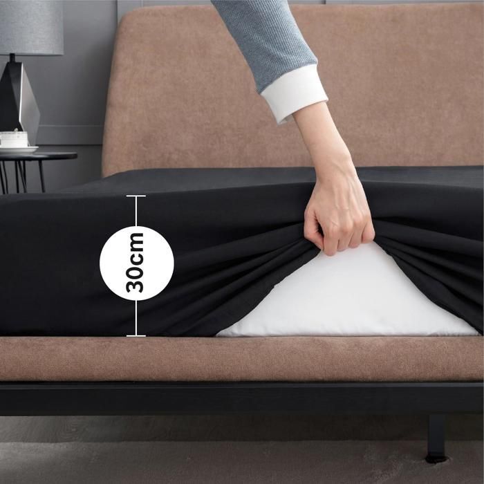 Drap Housse uni Noir 1 Place (90x200x30 cm) - Doux & Anti-allérgique thumbnail 4