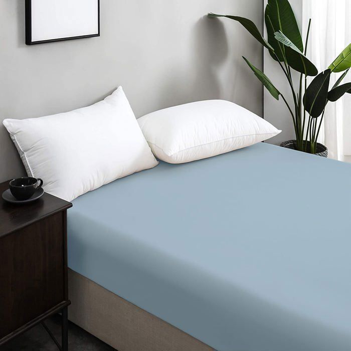 Drap Housse Uni Bleu Glacier 120x200 cm  -Doux & Antiallergique thumbnail 1