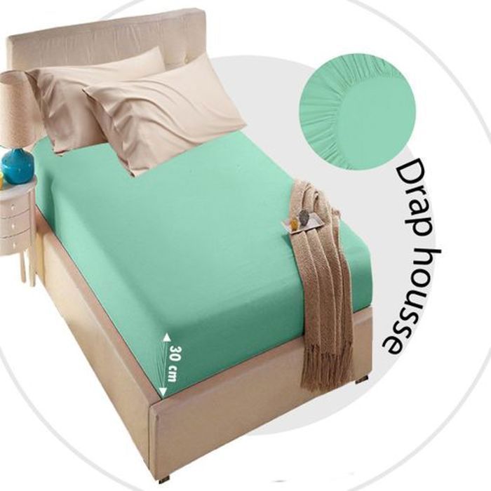 Drap Housse -VERT - 120x200 cm - Antiallergique - Tissu Naturel