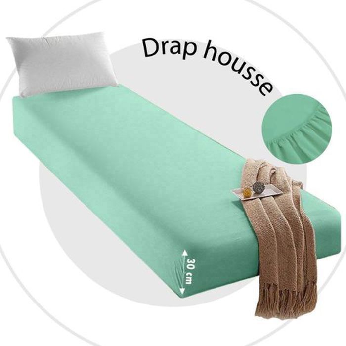 Drap Housse -VERT - 120x200 cm - Antiallergique - Tissu Naturel thumbnail 3