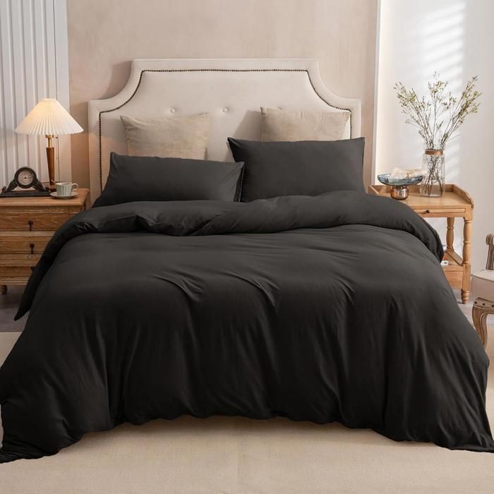 Housse de Couette Noir (2 places) + 2 Taies d’Oreiller Assorties