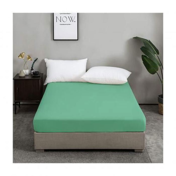 Drap Housse - Uni Vert - 180x200 cm - Doux - Anti-allergique thumbnail 1