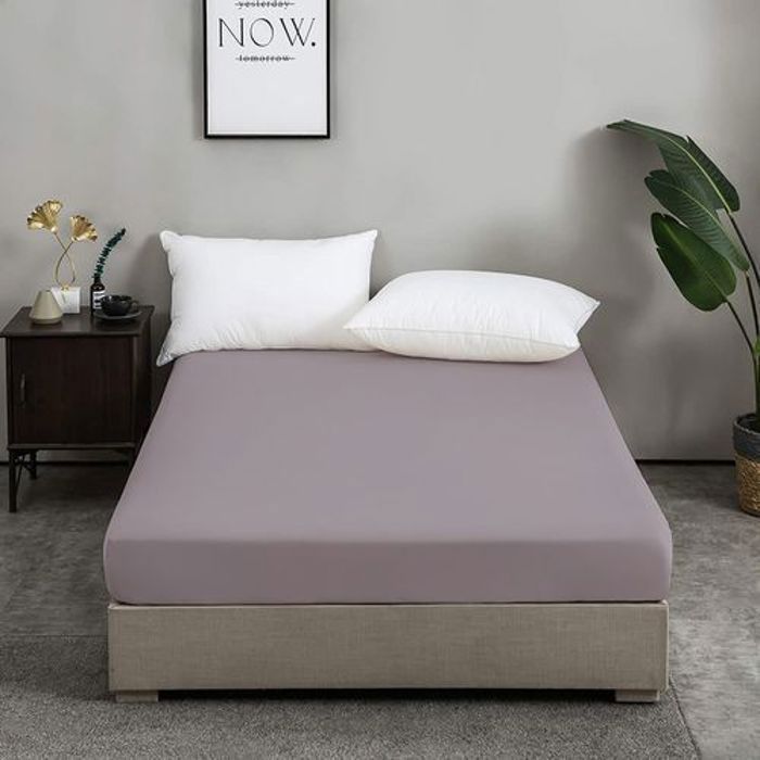 Drap Housse Uni Gris Moyen 2 Places // Doux & Antiallergique thumbnail 2