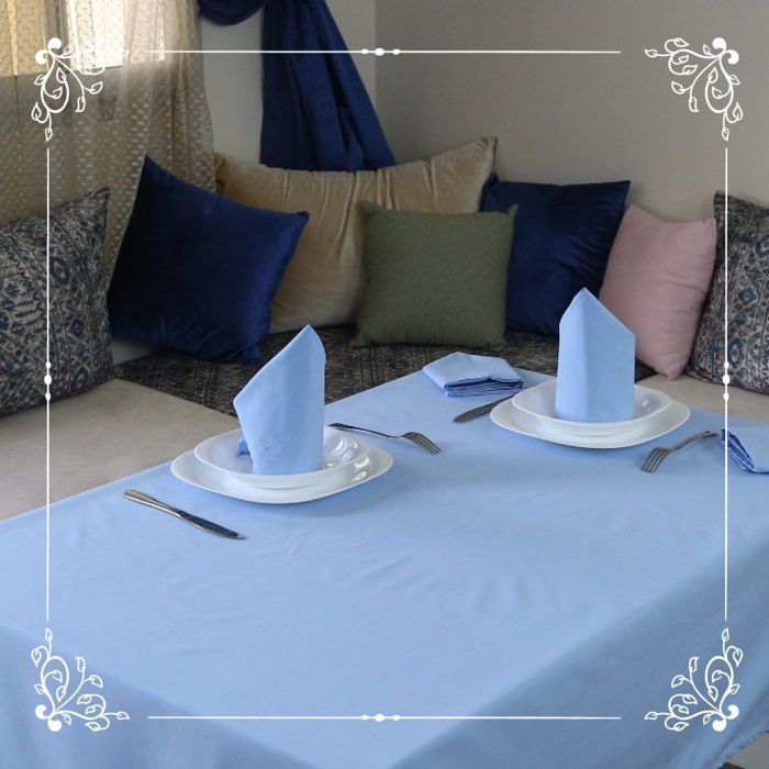 Nappe de Table et Serviettes Anti-tache Assorties - 140x190 cm - Bleu thumbnail 1