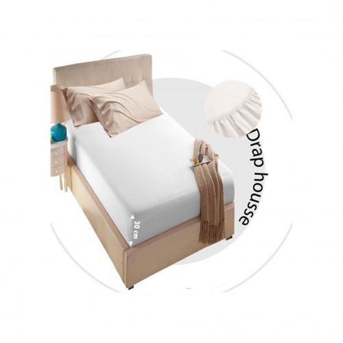 Drap Housse Uni Blanc 1 place  // Doux & Antiallergique 